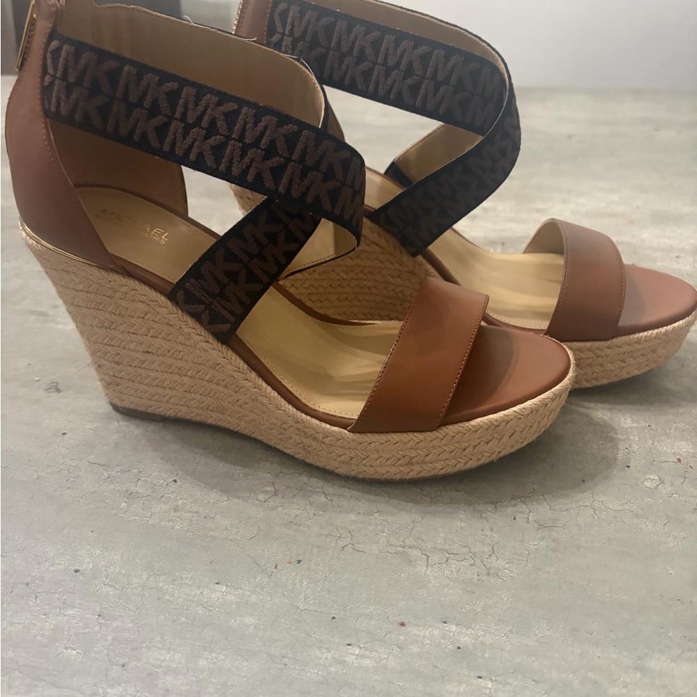 Michael Kors Tan and Brown Wedge Sandals